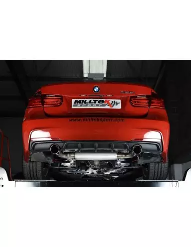 BMW 328i automat F30 Milltek Cat-Back 2x 90 chrome GT utblås (kräver 335i F30 diffuser) - Non-Resonated (mindre-dämpad)