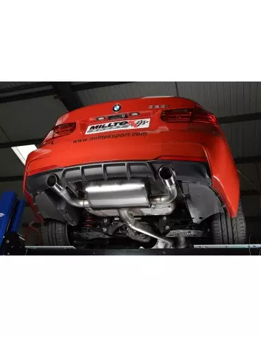 BMW 328i automat F30 Milltek Cat-Back 2x 90 chrome GT utblås (kräver 335i F30 diffuser) - Resonated (dämpad)