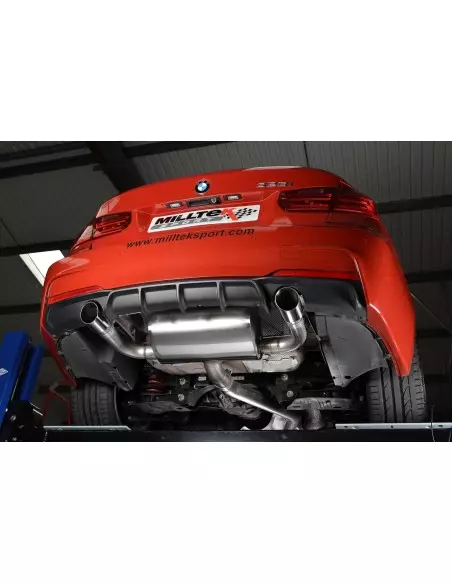 BMW 328i automat F30 Milltek Cat-Back 2x 90 chrome GT utblås (kräver 335i F30 diffuser) - Resonated (dämpad)