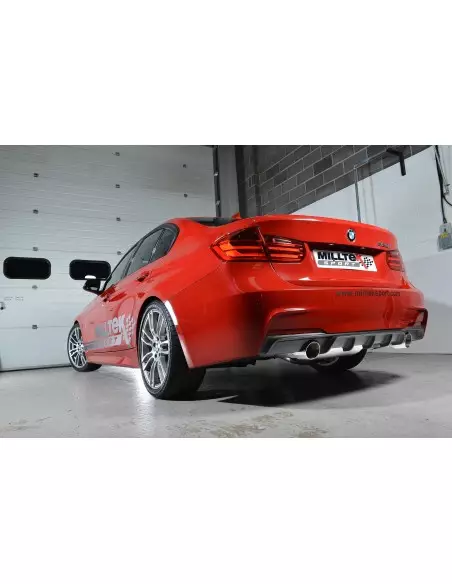 BMW 328i automat F30 Milltek Cat-Back 2x 90 chrome GT utblås (kräver 335i F30 diffuser) - Resonated (dämpad)