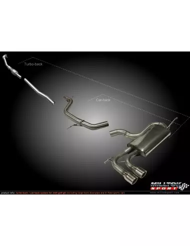 VW Golf 2,0TFSi GTi mk5 Milltek Sport 3" Cat-Back 2x 80 chrome GT utblås - Resonated (dämpad)