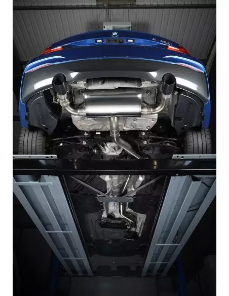 BMW M235i (ej X-drive) Milltek Sport Cat-Back 2x 90 svarta GT utblås - Non-Resonated (mindre-dämpad) med avgasventiler