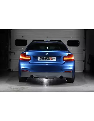 BMW M235i (ej X-drive) Milltek Sport Cat-Back 2x 90 svarta GT utblås - Resonated (dämpad) utan avgasventiler