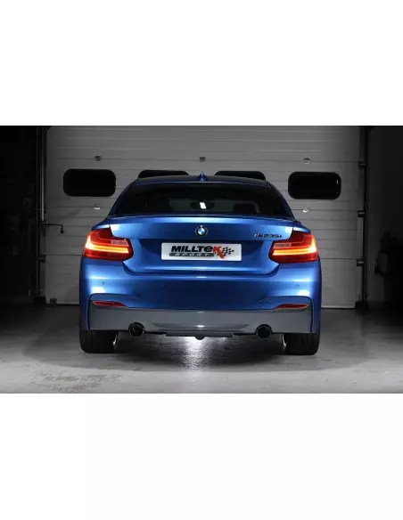 BMW M235i (ej X-drive) Milltek Sport Cat-Back 2x 90 svarta GT utblås - Resonated (dämpad) utan avgasventiler