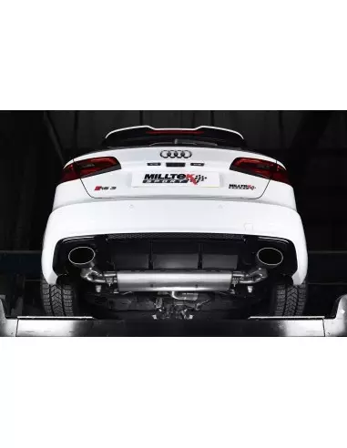 Audi RS3 2,5TFSi Sportback 8V Milltek Sport 3" Cat-Back 150 X 95 Svarta ovala utblås med avgasventiler - Non-Resonated (mindre-d