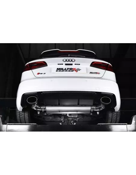 Audi RS3 2,5TFSi Sportback 8V Milltek Sport 3" Cat-Back 150 X 95 Svarta ovala utblås med avgasventiler - Non-Resonated (mindre-d