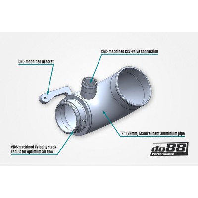 VAG MQB 2,0TFSi EA888 DO88 53mm inloppsrör (för uppgraderad turbo) och svart slang till turbo (för OEM luftburk)