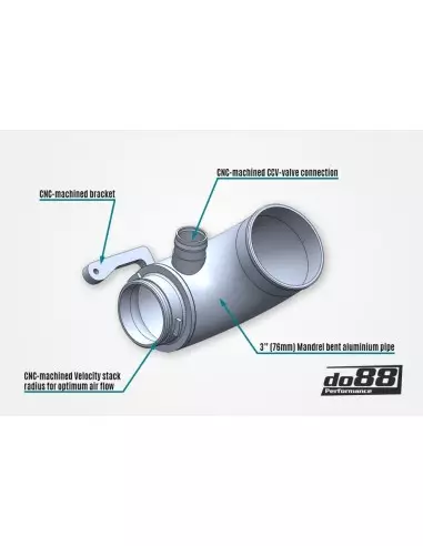 VAG MQB 2,0TFSi EA888 DO88 48,5mm inloppsrör (för OEM turbo) och svart slang till turbo (för DO88 luftburk)