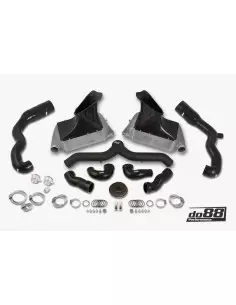 Porsche 997.1 GT2 DO88 Intercooler kit Big Pack med svart aluminium Y-rör & Inloppsslangar till turbos svarta slangar