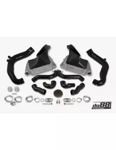 Porsche 997.2 Turbo DO88 Intercooler kit Big Pack med svart aluminium Y-rör & Inloppsslangar till turbos svarta slangar