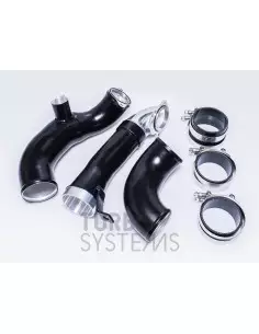 BMW M3 / M4 / M2 S55 Turbo Systems turbo inlopps böjar i svart målad aluminium (för Turbo System steg 2 turbos)