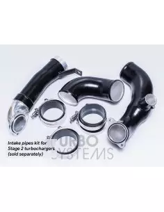 BMW M3 / M4 / M2 S55 Turbo Systems turbo inlopps böjar i svart målad aluminium (för Turbo System steg 2 turbos) 2